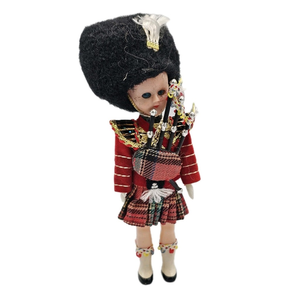 Vintage 1960s Celluloid Scottish Bagpipe Sleepy Eye Doll 7in Collectible Flaws